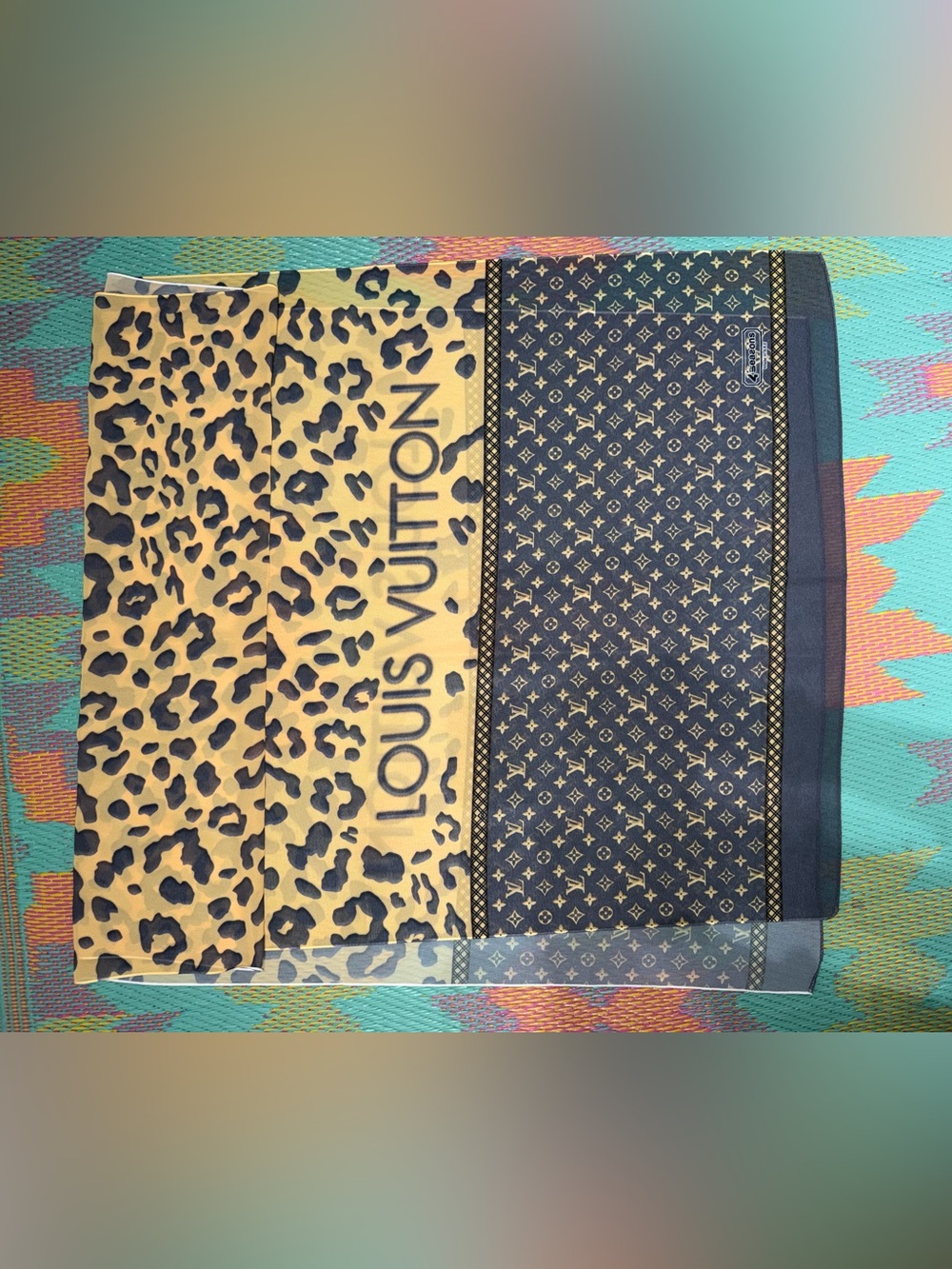 LX Yellow and Black Leopard Monogram Silk Scarf